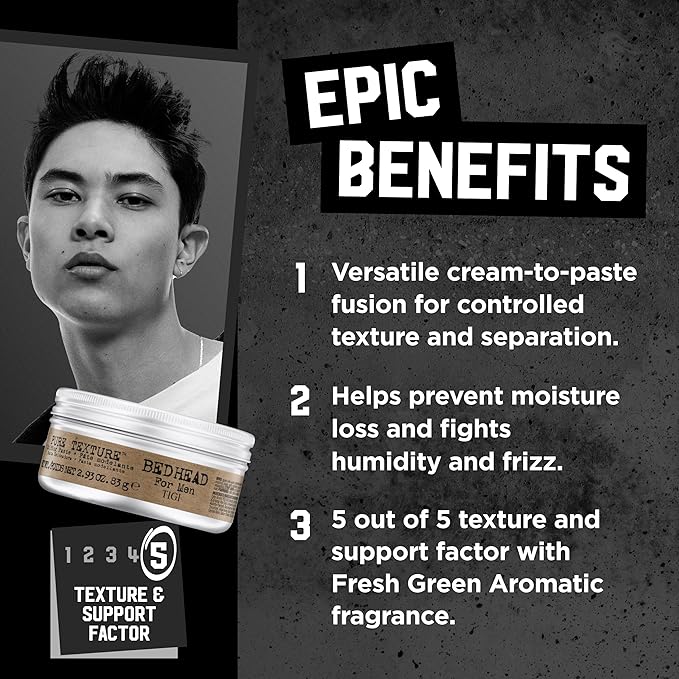TIGI Bed Head for Men Pure Texture Hair Molding Paste - Use for Texture &amp Separation - Versatile Cream-to-Paste Fusion - For Men's Hairstyles - Use on Damp &amp Dry Hair - 2.93 oz (2 Pack)