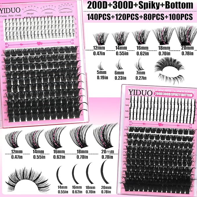 6 Styles Mix Lashes Clusters Kit 3 Box Cluster Lash Book Kit with 2X Bond&ampSeal 1520Pcs 100D/200D/300D Volume Individual Eyelash Extension Gift Packs for Beginners. DIY at Home Easily