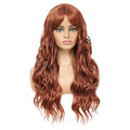 SWACC Long Curly Wavy Wig with Bangs Synthetic Hair Wig for Women with Wig Cap (Dark Copper Red)
