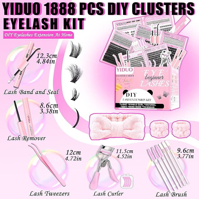 8 Styles Mix Lashes Clusters Kit 4 Box Cluster Lash Book Kit with Bond&ampSeal 1888Pcs 100D/200D/300D Volume Manga Eyelash Extension with Spikys/Bottom lash Kit for Beginners DIY at Home Easily