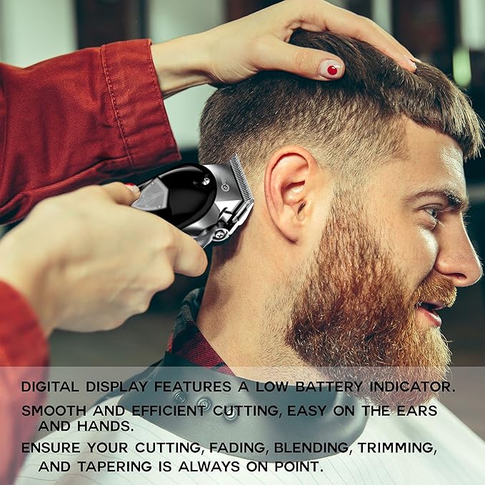 .44 Magnum FMJ Cordless Clipper Kit - Professional Clippers for Hair Beard and Mustache - Rechargeable Grooming Electric Razor for Men - With Grips Oil Cleaning Brush &amp Comb Guards