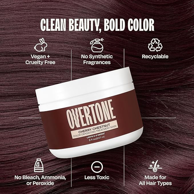 Overtone Semi Permanent Hair Color Conditioner Cherry Chestnut 8 oz Nourishing Damage-Free Color Depositing Mask for All Hair Types with Shea Butter &amp Coconut Oil Vegan &amp Cruelty-Free
