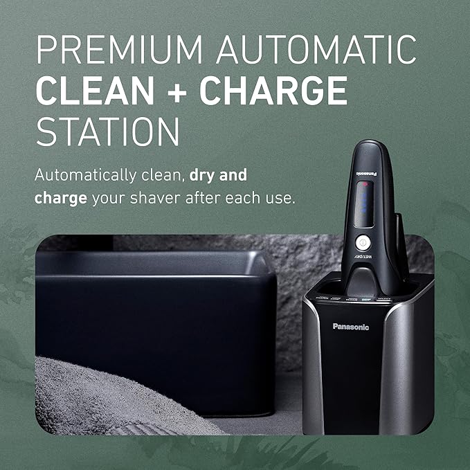Panasonic Electric Razor for Men Electric Shaver for Men ARC5 with Premium Automatic Cleaning and Charging Station Wet Dry Shaver Cordless Razor with Pop-Up Trimmer ES-LV97-K Black