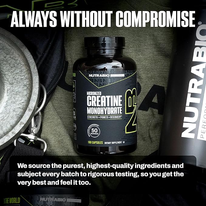 NutraBio Pure Micronized Creatine Monohydrate Capsules Creatine Pills Supports Bulk Muscle Energy Recovery and Strength - Keto Friendly Kosher Creatine Nutritional Supplement for Men and Women