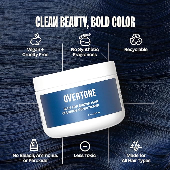 Overtone Semi Permanent Hair Color Conditioner Indigo Iris 8 oz Nourishing Damage-Free Color Depositing Mask for All Hair Types with Shea Butter &amp Coconut Oil Vegan &amp Cruelty-Free