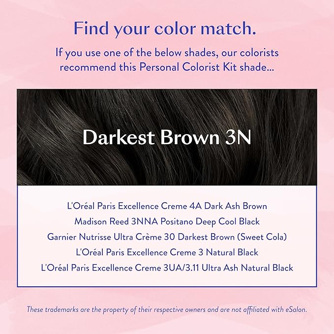 eSalon Permanent Hair Color &amp Hair Dye Complete Kit - Darkest Brown - Personal Colorist for Up To 100% Gray Coverage All Hair Types - Professional-Grade Ammonia-Free
