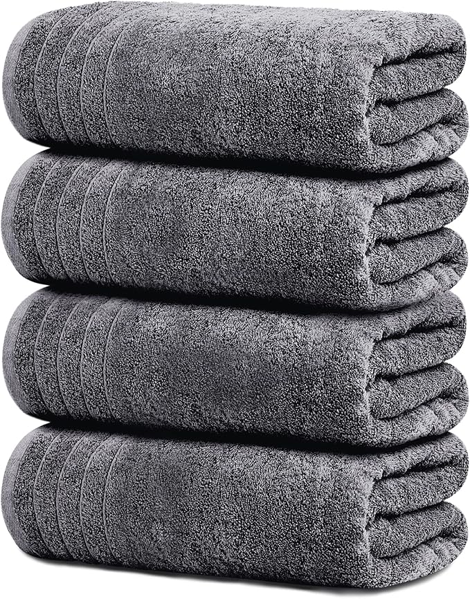 Tens Towels Pack of 4 Extra Large Bath Towels 30 x 60 Inches 100% Cotton Larger &amp Lighter Weight Quicker to Dry Super Soft and Absorbent Perfect for Bathroom Dark Grey