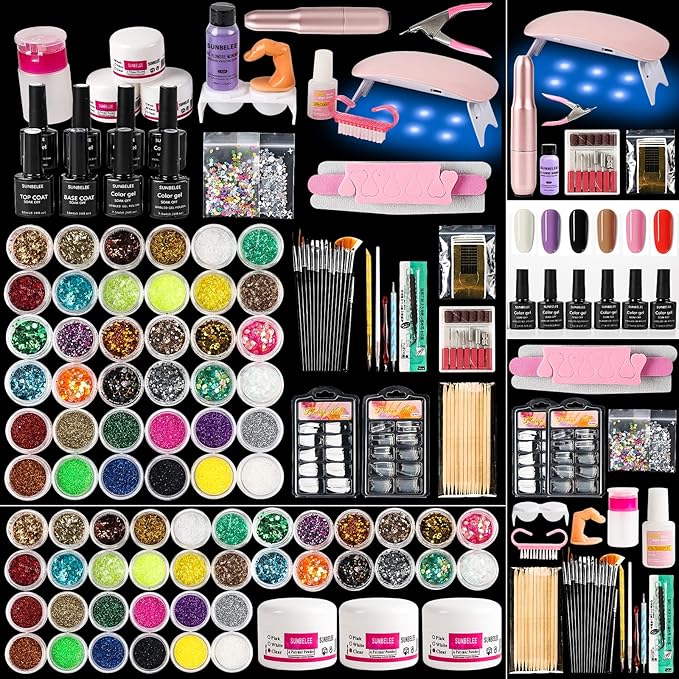 Professional Acrylic Nail Kit with UV Light Gel Polish Drill Art Tips &amp Decoration - DIY Nail Art Tool &amp Supplies