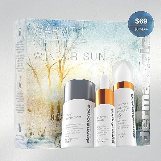 Dermalogica Warmth of the Winter Sun ? Travel Sized Skin Care Set Includes Face Exfoliants Facial Serum and Moisturizer with SPF