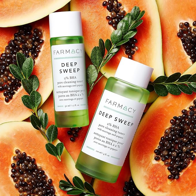 Farmacy 2% Salicylic Acid Toner for Face - Deep Sweep Gentle BHA Exfoliant for Oily Skin - Refines Texture with Papaya Enzymes &amp Moringa Water for a Healthy-Looking Complexion (120ml)