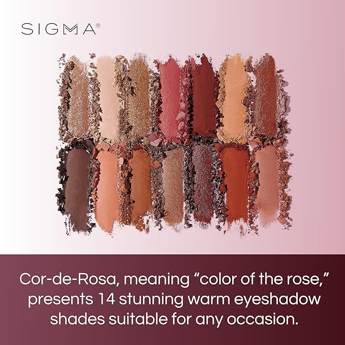 Sigma Beauty Cor-De-Rosa Eyeshadow Palette - 14 Warm Eyeshadow Shades in Matte Shimmer and Metalic Finishes - Highly Pigmented Vegan Eye Makeup Palette - Clean Beauty Products