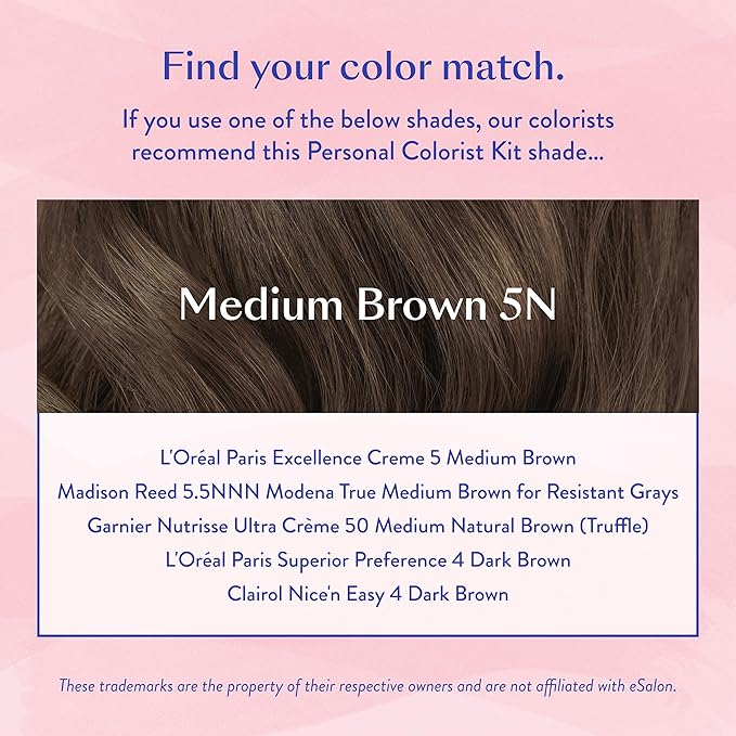 eSalon Permanent Hair Color &amp Dye Kit - Medium Brown - Personal Colorist for Up To 100% Gray Coverage All Hair Types - Professional-Grade Ammonia-Free Hair Dye