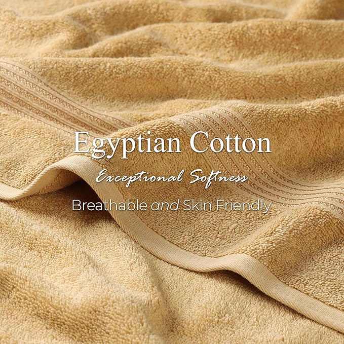 Superior Egyptian Cotton Bath Towel Set Home Bathroom Towels Master Guest Bath Decor Essentials Quick Dry Absorbent Large Body Towels Spa Hotel Resort Adult Kids Set of 2 Gold