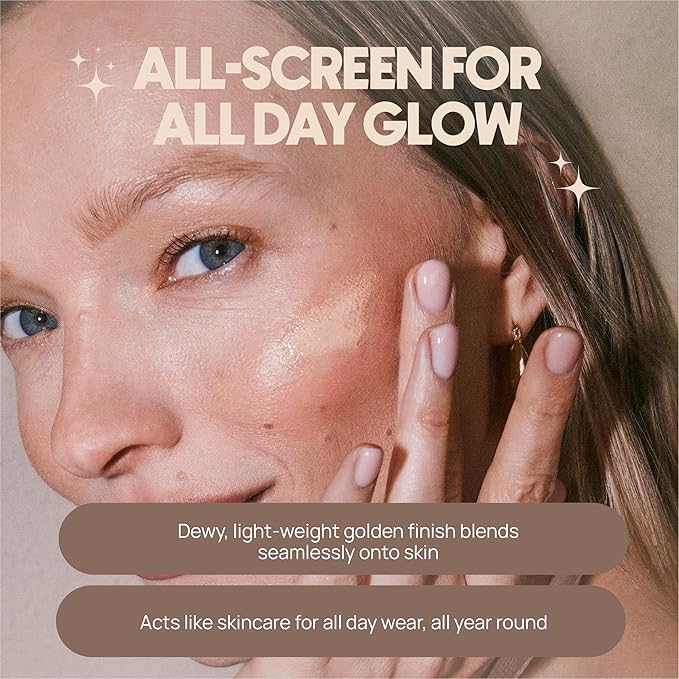 Dew Me Mineral All-Screen - Tinted SPF 30 Face Sunscreen with Hyaluronic Acid + Niacinamide for Golden Glow Dewy Finish - Dermatologist Developed Makeup Primer Complexion Perfector - (1.7 Oz)