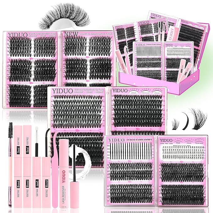 6 Box Mix Lashes Clusters Kit Gift Packs 1686Pcs with 2X Bond&ampSeal Volume Mega/Bottom Soft Extension False Eyelash D Curl Wispy Natural DIY Individual Fake Eyelashes for Beginners Bulk Pack