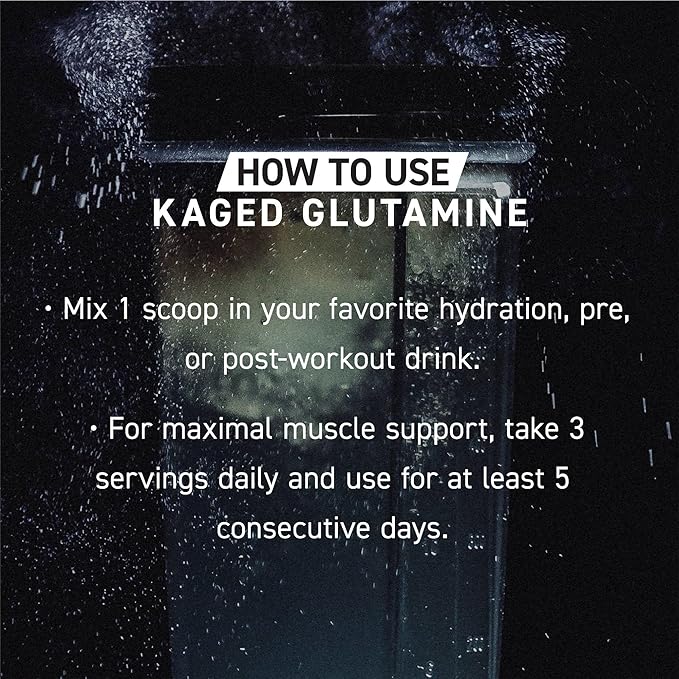 Kaged Muscle L-Glutamine Powder 500 Gram Vegan Support Muscle Recovery Post Workout Glutamine Banned-Substance Free Unflavored 100 Servings