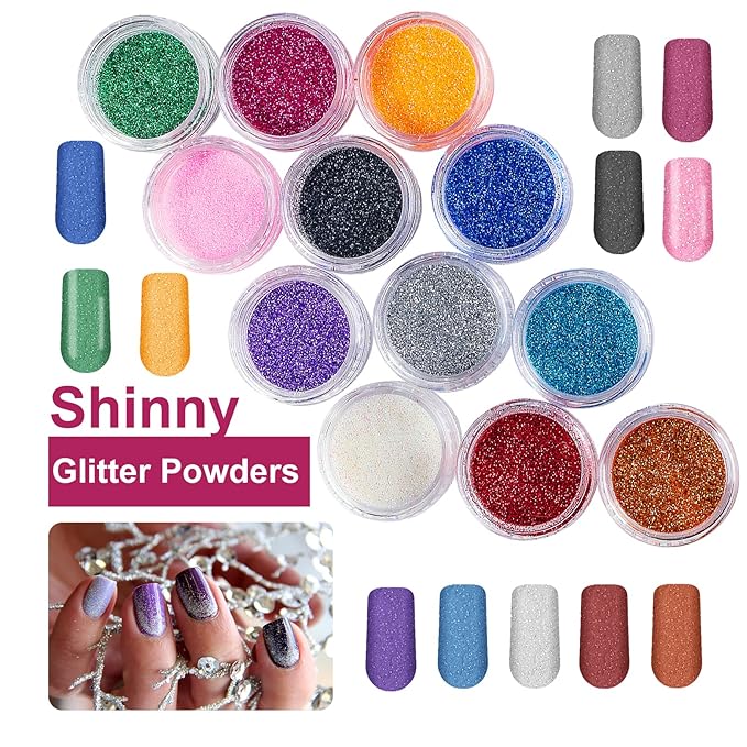 Nail Kit Set Professional Acrylic with Everything 12 Glitter Acrylic Powder Tips Decoration DIY Nail Art Tools &amp Supplies for Beginners