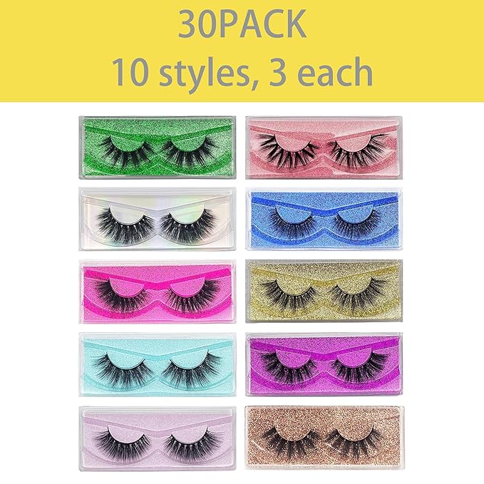 Lashes Bulk Christmas Gifts Mikiwi 30 Pack Eyelashes 12-20mm 5D Fake Mink Eyelashes Wholesale Fluffy Natural Volume Eye Lashes Individual Package Faux Mink Lashes Wholesale