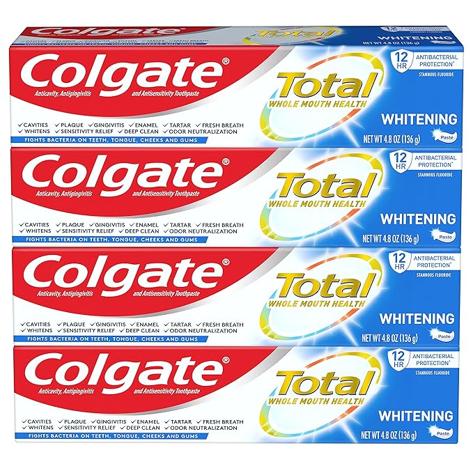 Colgate Total Teeth Whitening Toothpaste 10 Benefits Including Sensitivity Relief Whitening Mint 4.8 oz ( Pack of 4 )
