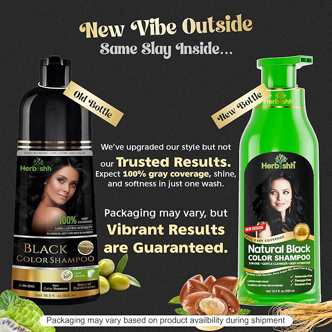 Herbishh Hair Color Shampoo for Gray Hair ? Natural Hair Dye Shampoo ? Colors Hair in Minutes ? Lasts Up To 3-4 Weeks ? 500ML ? 3-In-1 Hair Color ? Colors Cleanses and Conditions (Black)