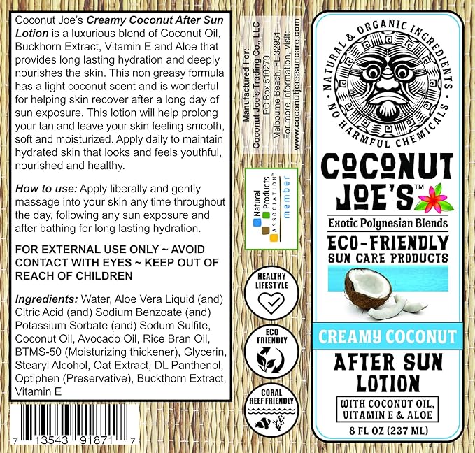 3-PACK SPECIAL | Creamy Coconut After Sun Lotion by Coconut Joe's | Enriched with Coconut Oil Vitamin E and Aloe Deeply Moisturizes Your Skin 8 ounce bottle