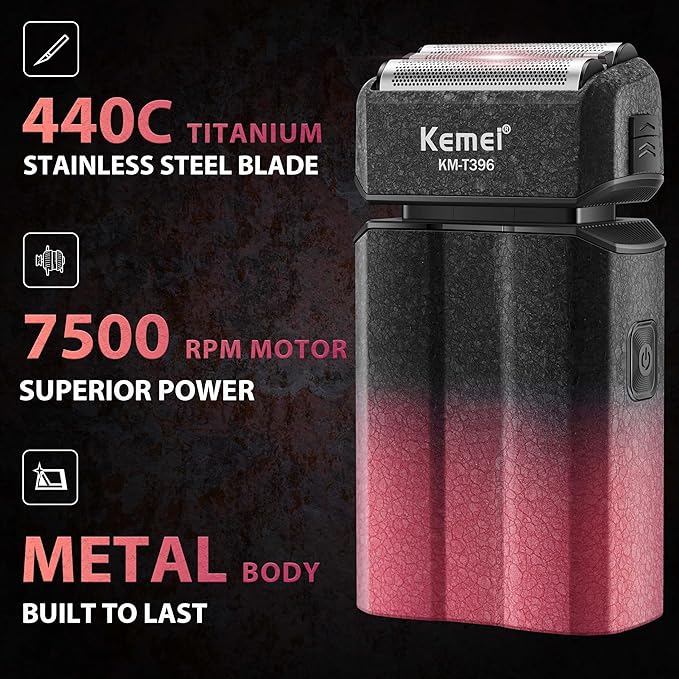 KEMEI Electric Razor for MenShaversFoil ShaverMens Electric Razors for Shaving Face/Beard Men's Electric ShaversCordlessUSB-C Fast RechargeableClose ShaveTravel/Home/BarberKEMEI T396