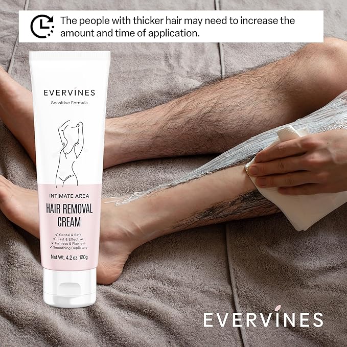 Hair Removal Cream for Women - Gentle Depilatory for Sensitive Skin - Bikini Line Legs Underarms &amp Face with Scraper (4.2oz)(2Pack)
