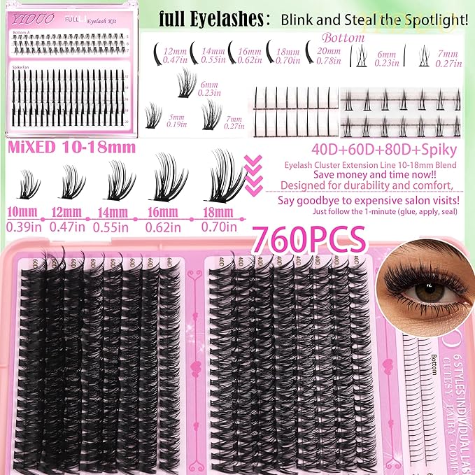 Lashes Clusters Kit 1846Pcs Bulk Packs Volume False Eyelash Extensions D Curl Wispy Individual Eyelashes Volume Studio Effect Wholesale Large Pack with Glue&ampSeal|Tweezers|Removers|Cleanser