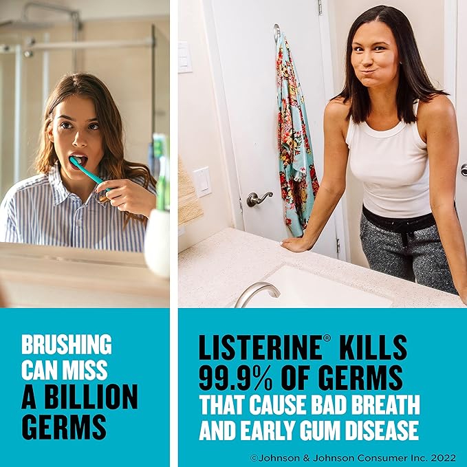 Listerine Cool Mint Antiseptic Mouthwash for Bad Breath Plaque and Gingivitis Travel Size 3.2 Fl Oz Pack of 1