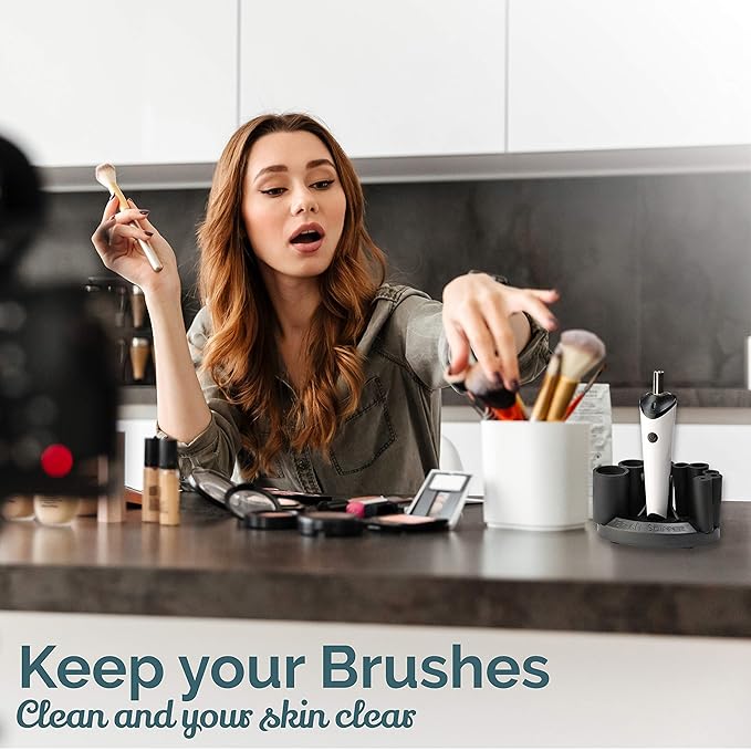 Luxe Electric Makeup Brush Cleaner Machine with Cleaning Solution - USB Charging Station Automatic Brush Washer and Dryer - 3 Adjustable Speeds for Easy Cleaning - Complete Set for Hygienic Brushes