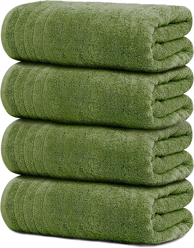 Tens Towels Pack of 4 Extra Large Bath Towels 30 x 60 Inches 100% Cotton Larger &amp Lighter Weight Quicker to Dry Super Soft and Absorbent Perfect for Bathroom Green
