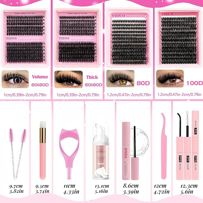 994Pcs Lashes Clusters Kit 60D/80D/100D Volume False Eyelash Extensions 10-20mm D Curl Wispy Individual Fake Eyelashes Kit Volume Studio Effect with Bond&ampSeal|Tweezers|Removers|Cleanser