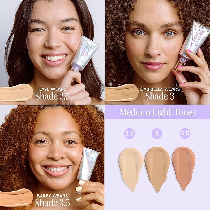 Naked Sundays BeautyScreen??SPF 50 Mineral Peptide Foundation Tint 2-in-1 Skin Tint &amp Mineral Sunscreen- Radiant Buildable Coverage Acne-Safe (3.5 Light Medium Cool 1.01 Oz)