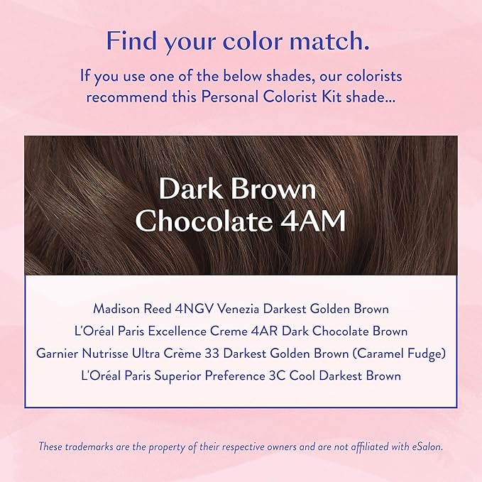 eSalon Permanent Hair Color &amp Hair Dye Kit - Dark Brown Chocolate - Personal Colorist for Up To 100% Gray Coverage Ammonia-Free All Hair Types
