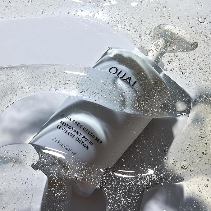 OUAI Detox Facial Cleanser - Deep Cleansing Face Wash with Glycolic Acid Niacinamide &amp PHA - Removes Sweat Dirt &amp Oil Without Drying - Gentle Face Cleanser for Post-Workout (7.8 Fl Oz)