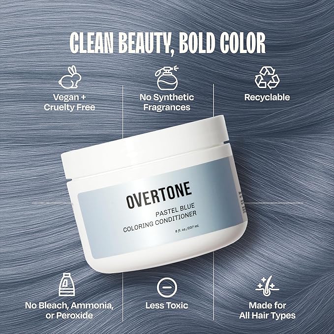 Overtone Semi Permanent Hair Color Conditioner Glacier Mist 8 oz Nourishing Damage-Free Color Depositing Mask for All Hair Types with Shea Butter &amp Coconut Oil Vegan &amp Cruelty-Free