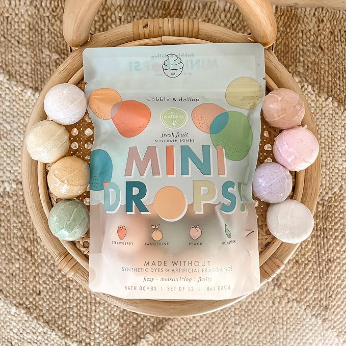 Dabble &amp Dollop Mini Bath Bombs 100% Natural Droplets for Kids Fresh Fruit Scents - Resealable Pouches Fizzy Moisturizing &amp Fun Vegan Gluten-Free Cruelty-Free (Set of 24)