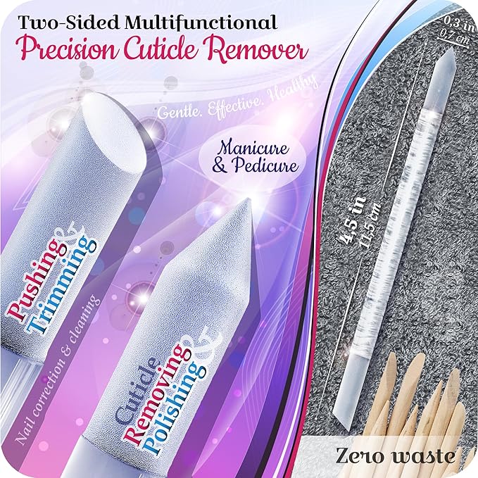 GLADZY Genuine Czech Glass Nail File Set - Callus Remover Foot Rasp Cuticle Pusher Manicure Stick Double Sided Etched Different Grit Surface Professional Nail Care Tool Made in EU