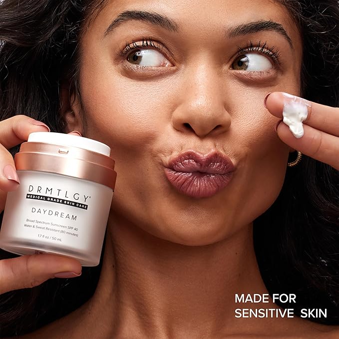 DRMTLGY Day Dream Sunscreen &amp Face Moisturizer SPF 40 ? Water &amp Sweat-Resistant Sunscreen for Sensitive Skin ? UVA/UVB Protection Skin Care &amp Makeup Friendly