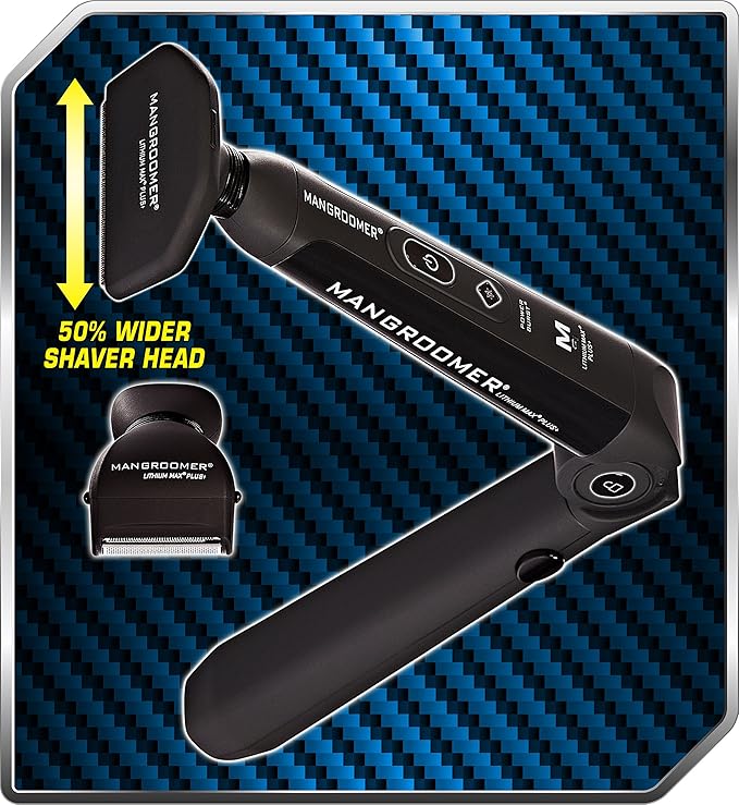 MANGROOMER Lithium Max Plus+ Back Hair Shaver (New 7th Generation) Complete Attachment Head With Shock Absorber Neck &amp New 50% wider Blade Design