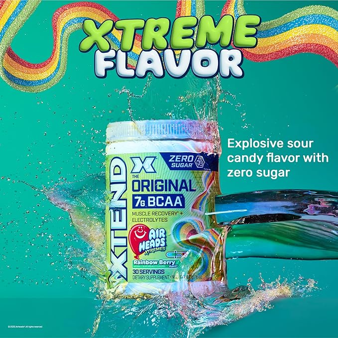 Xtend Original BCAA Powder Airheads Rainbow Berry Flavor 7g BCAA and 2.5g L-Glutamine Sugar Free Post Workout Muscle Recovery Drink with Amino Acids for Men &amp Women 30 Servings