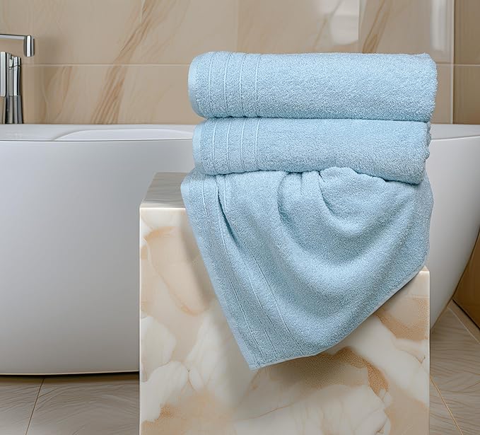 Tens Towels Pack of 4 Extra Large Bath Towels 30 x 60 Inches 100% Cotton Larger &amp Lighter Weight Quicker to Dry Super Soft and Absorbent Perfect for Bathroom Sky Blue
