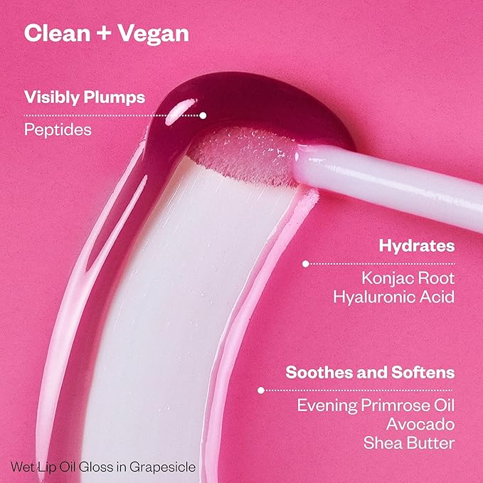 Kosas Wet Lip Oil Gloss ? Plumping Peptide Lip Treatment Gloss in Sheer Cherry Red Hydrating with Hyaluronic Acid Peptides &amp Plant Oils Non-Sticky Vegan Clean Beauty Lip Gloss (Slushy) 0.15 o