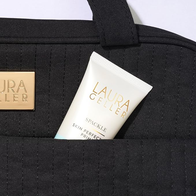 LAURA GELLER NEW YORK Quilted Folding Travel Makeup Bag Black - Hanging Toiletry Bag Organizer for Travel - Large Capacity Full Size Makeup Bag - Easy to Clean