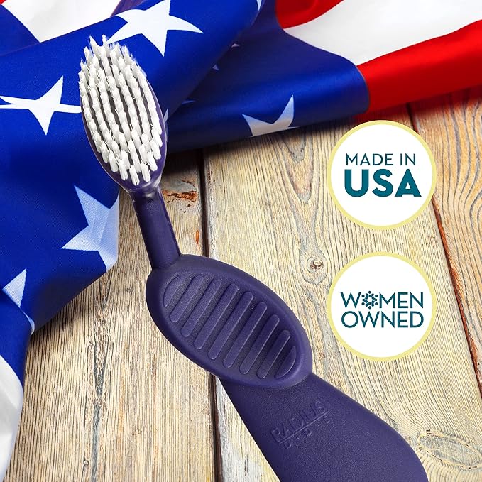 RADIUS Flex Brush with Soft Bristles Toothbrush BPA Free &amp ADA Accepted Designed to Improve Gum Health &amp Reduce Issues - Left Hand - Purple/Watermelon/White - Pack of 3