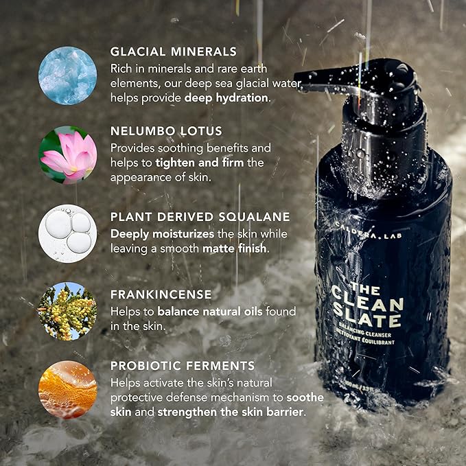 Caldera + Lab The Clean Slate | Men's Organic Foaming Facial Cleanser for Dry Sensitive &amp Normal Skin ? Vegan Natural &amp Antioxidant Packed Exfoliating Face Wash