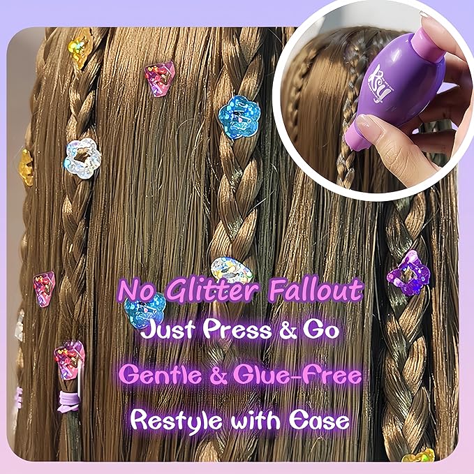 Hair Gem Stamper Kit Bling Hair Jewel Stamper for Girls Toy Hair Bedazzler with Undersunnie Hair Jewel Hair Bling Sequins Stamper Kit for Girls Age 6 + Hair Safe Reusable Hair Styling Tool