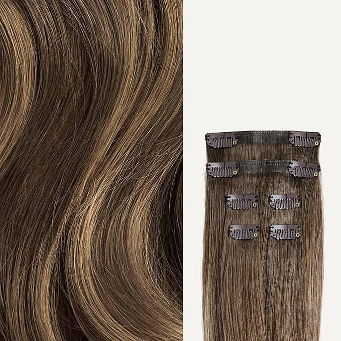 Luxy 100% Remy Human Hair Extensions for Thin Hair Thinning Hair Fill-Ins ? 6 Seamless Wefts Multi-Dimensional Color Blend - Natural-Looking Volume &amp Coverage 50 grams 12 Ash Brown Balayage