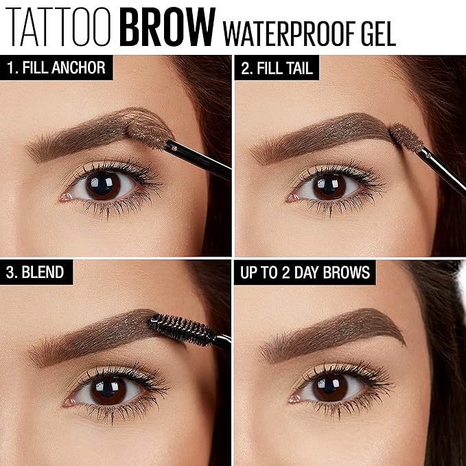 Maybelline TattooStudio Waterproof Eyebrow Gel Makeup Medium Brown 1 Count