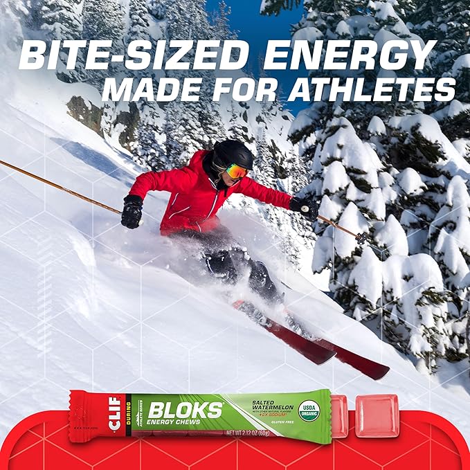 CLIF BLOKS - Salted Watermelon Flavor with 2X Sodium - Energy Chews - Non-GMO - Plant Based - Fast Fuel for Cycling and Running - Quick Carbohydrates and Electrolytes - 2.12 oz. (18 Count)